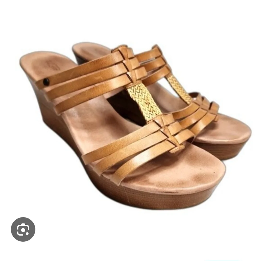 UGG Tan Leather Wedge Sandals
